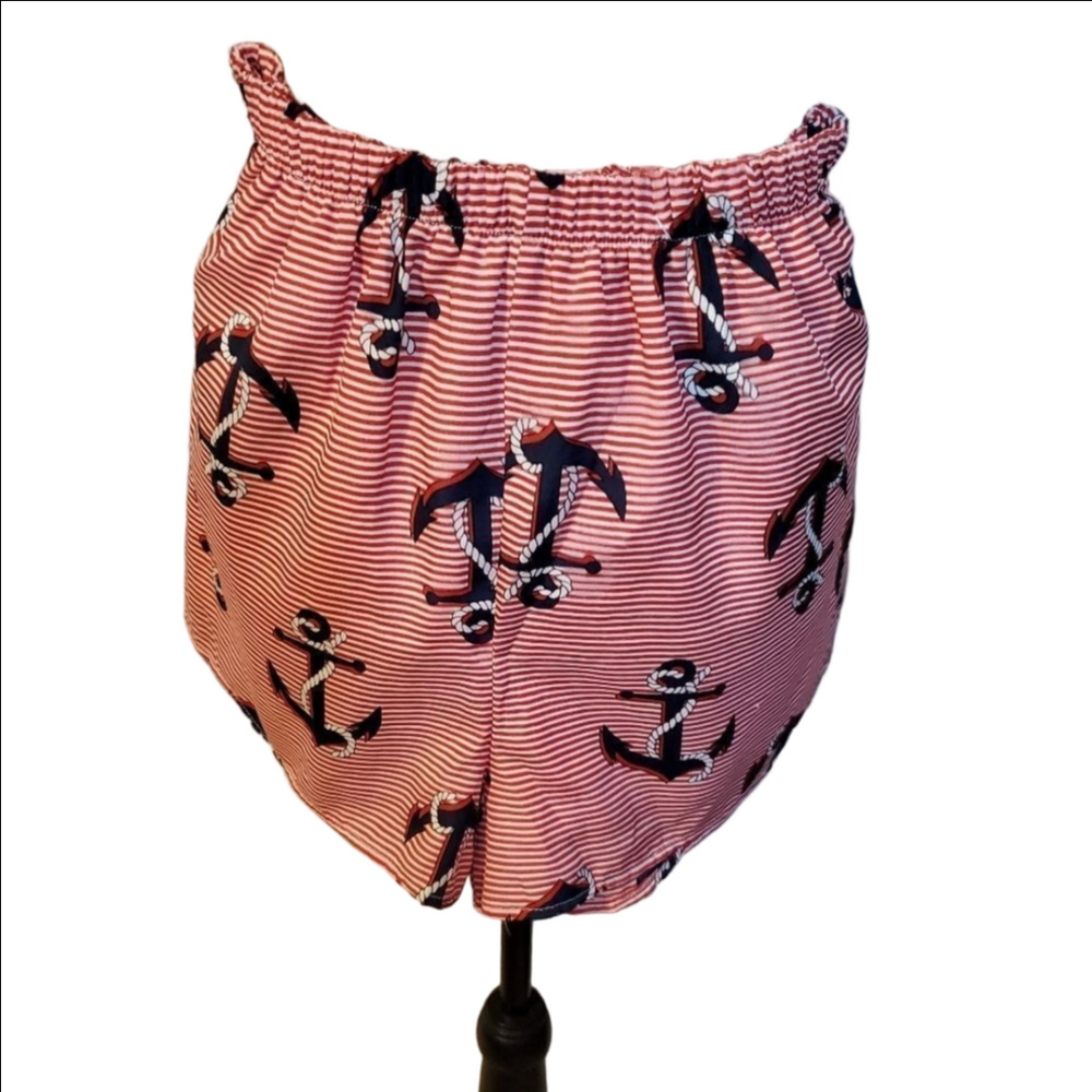 Vestique Red White Striped Anchor Shorts Large